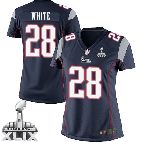 Women's Elite James White Super Bowl XLIX Nike Jersey Navy Blue Home - #28 NFL New England Patriots
